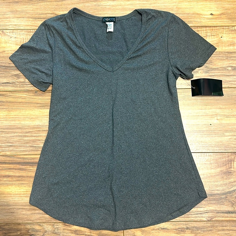 NWT. Woman’s v-neck plane grey T-shirt from Lovemood. size S.